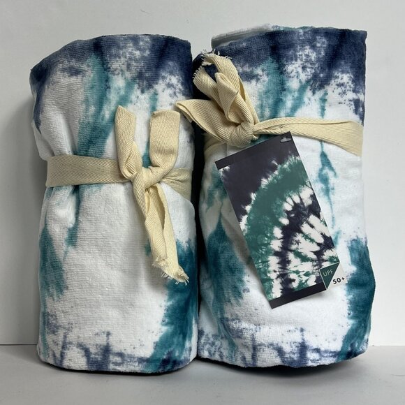 POTTERY BARN TEEN Set of 2 Tie Dye Burst Beach Towels BLUE/TEAL/NAVY NEW PB TEEN - Picture 4 of 8